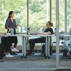 professor talking to students