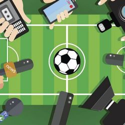 recorders and microphones pointed at a soccer ball