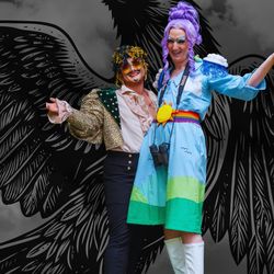 Two people dressed in costumes.